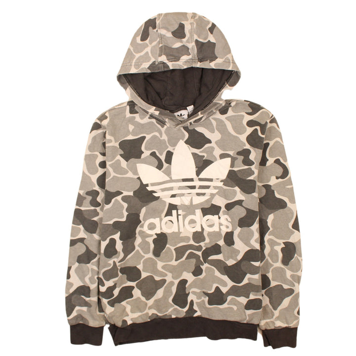 Adidas Teens Grey Camo Pullover Hoodie L 13-14Y Cotton Blend