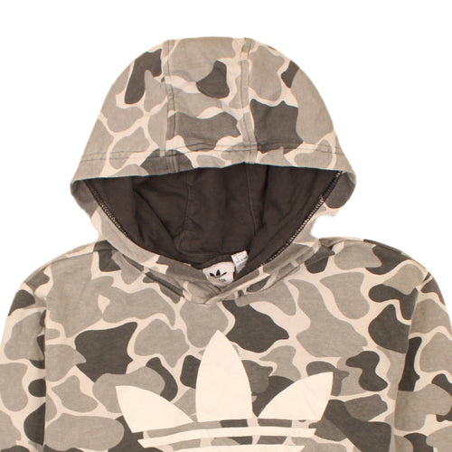 Adidas Teens Grey Camo Pullover Hoodie L 13-14Y Cotton Blend