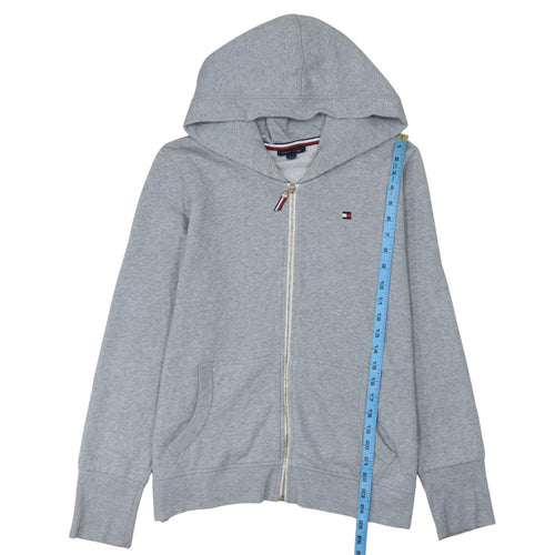 Tommy Hilfiger Women Grey Full Zip Hoodie Size L Cotton Blend