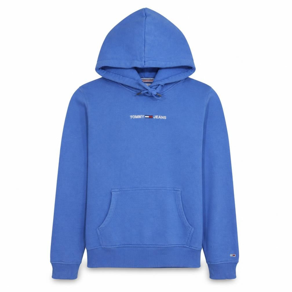 Front view of Tommy Jeans Men's Blue Pullover Hoodie XS Regular Fit Logo Design