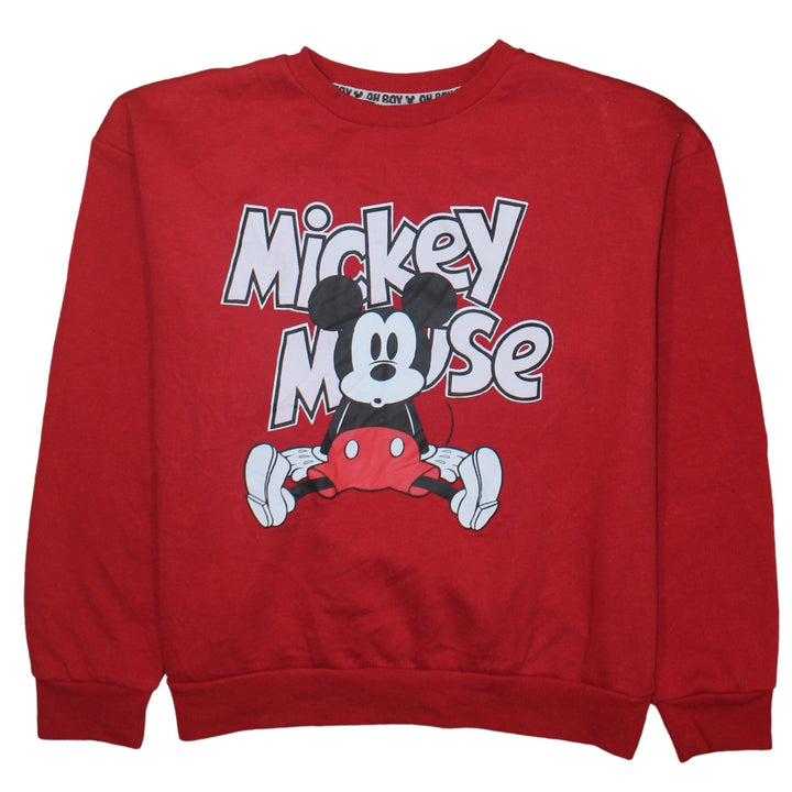 Disney Womens Red Mickey Mouse Pullover Sweatshirt Size 12/14