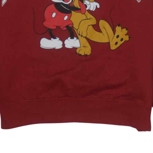 Disney Women Red Mickey & Pluto Pullover Hoodie Size S