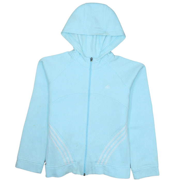Adidas Womens Blue Full Zip Hoodie Size 12 Cotton Blend Sportswear