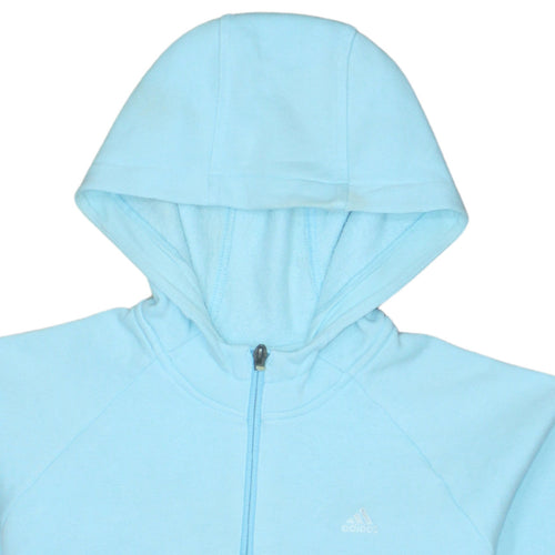 Adidas Womens Blue Full Zip Hoodie Size 12 Cotton Blend Sportswear