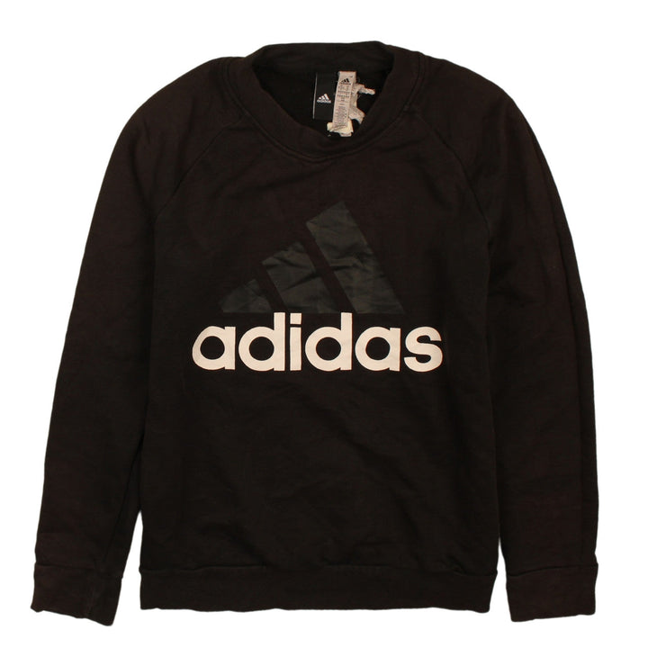 Adidas Womens Black M 12-14 Pullover Sweatshirt Logo Print Casual