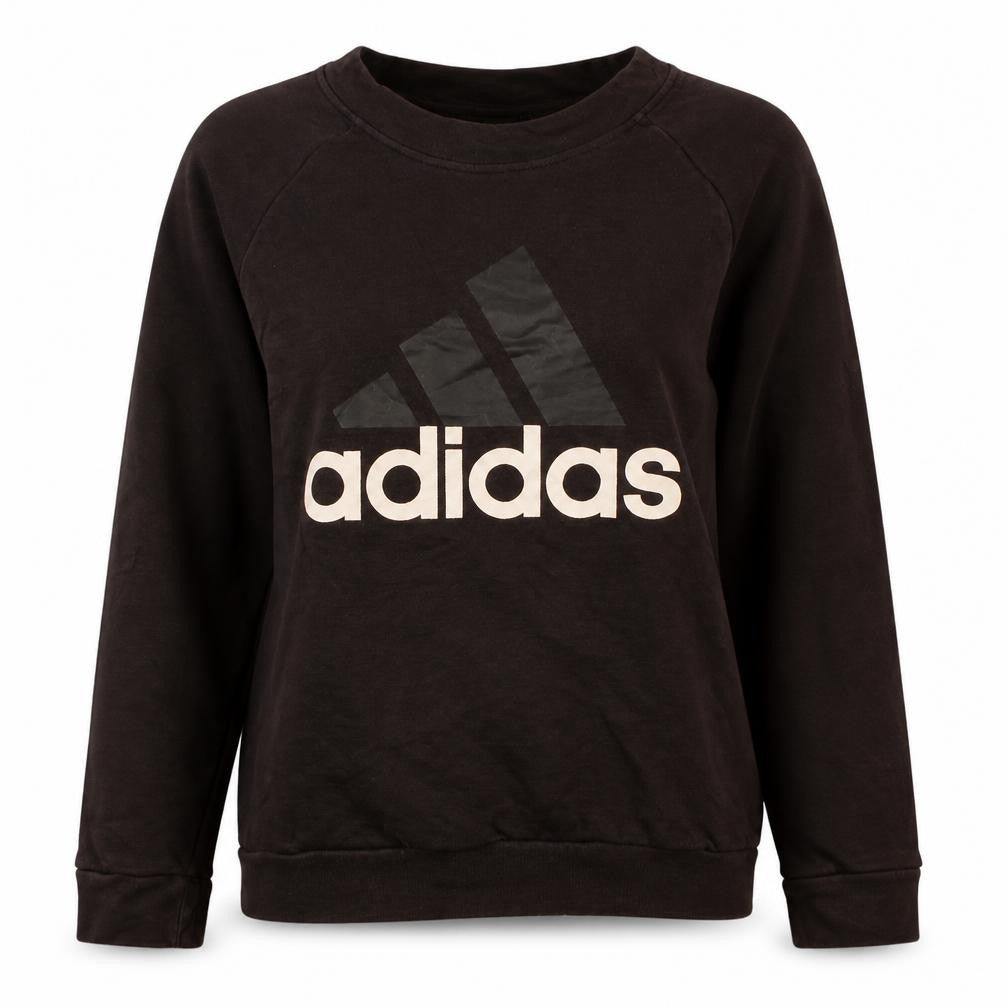 Front view of Adidas women’s black m 12-14 pullover sweatshirt logo print casual
