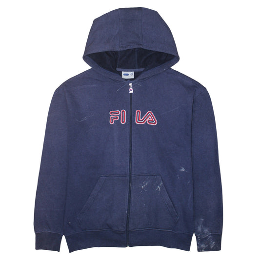 Fila Men's Navy Blue Full Zip Hoodie Size M Logo Cotton Blend