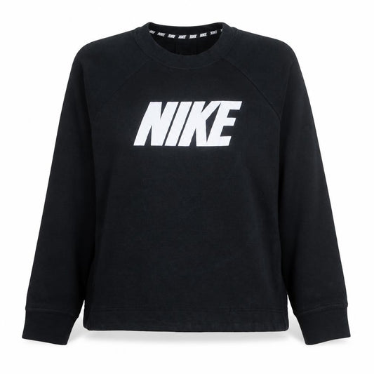 Front view of Nike Women Black Logo Crew Neck Pullover Sweatshirt, size L