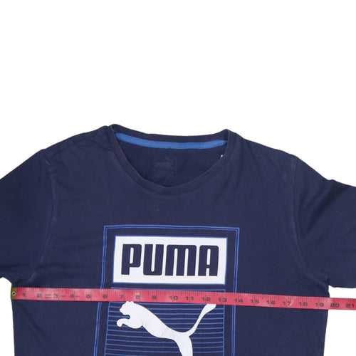 Puma Men's Blue Graphic Print Crew Neck Cotton T-Shirt Size M