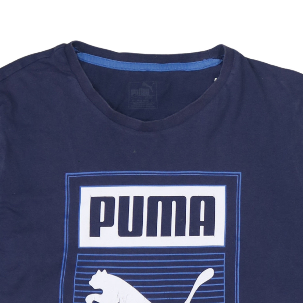 Puma Men's Blue Graphic Print Crew Neck Cotton T-Shirt Size M