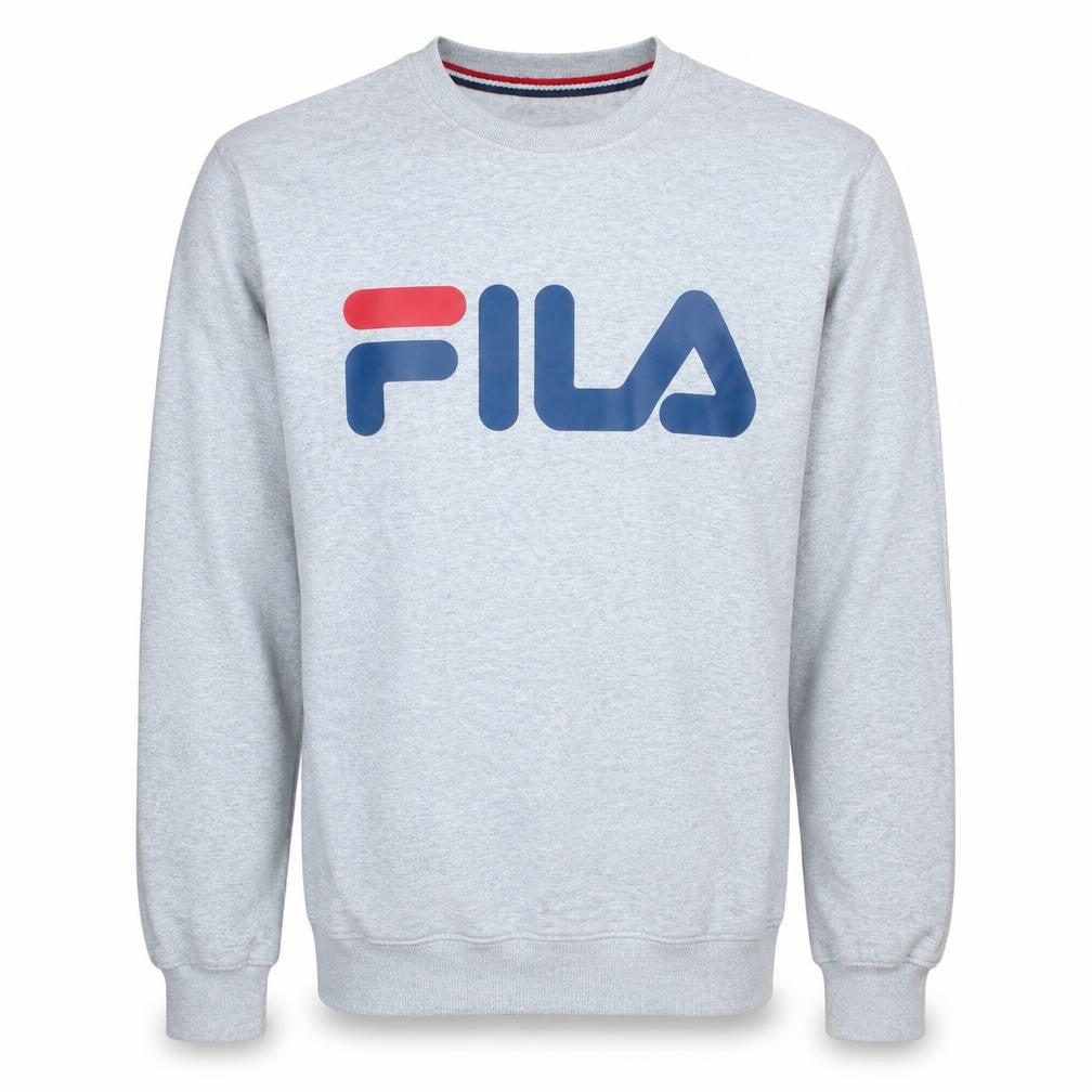 Front view of Fila Men's Grey Pullover Sweatshirt M Crew Neck Logo Sportswear