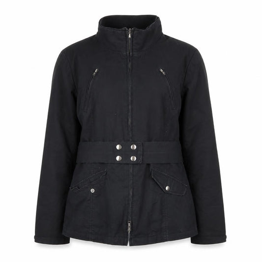 Front view of Dalia Collection Women's Black Belted Cotton Jacket, size 8