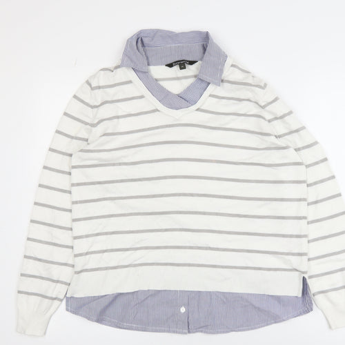 Bonmarché Women’s White Striped Layered V-Neck Top Size 14