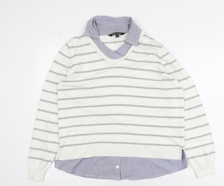 Bonmarché Women’s White Striped Layered V-Neck Top Size 14