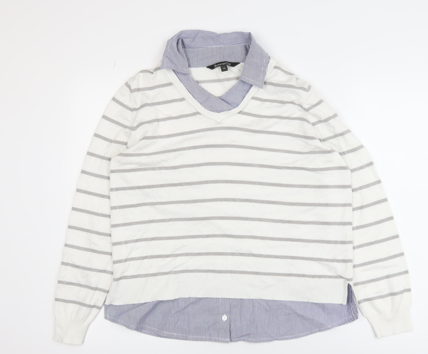 Bonmarché Women’s White Striped Layered V-Neck Top Size 14