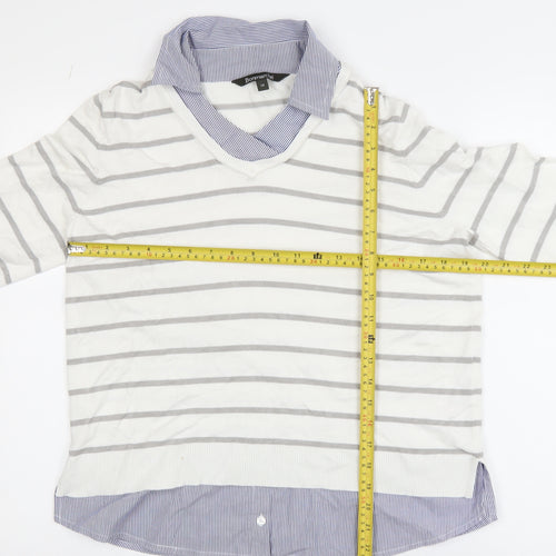 Bonmarché Women’s White Striped Layered V-Neck Top Size 14