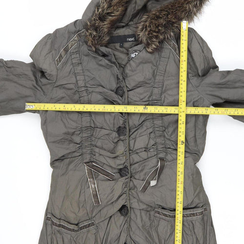 Next Womens Green Fur Hooded Parka Coat Size 8