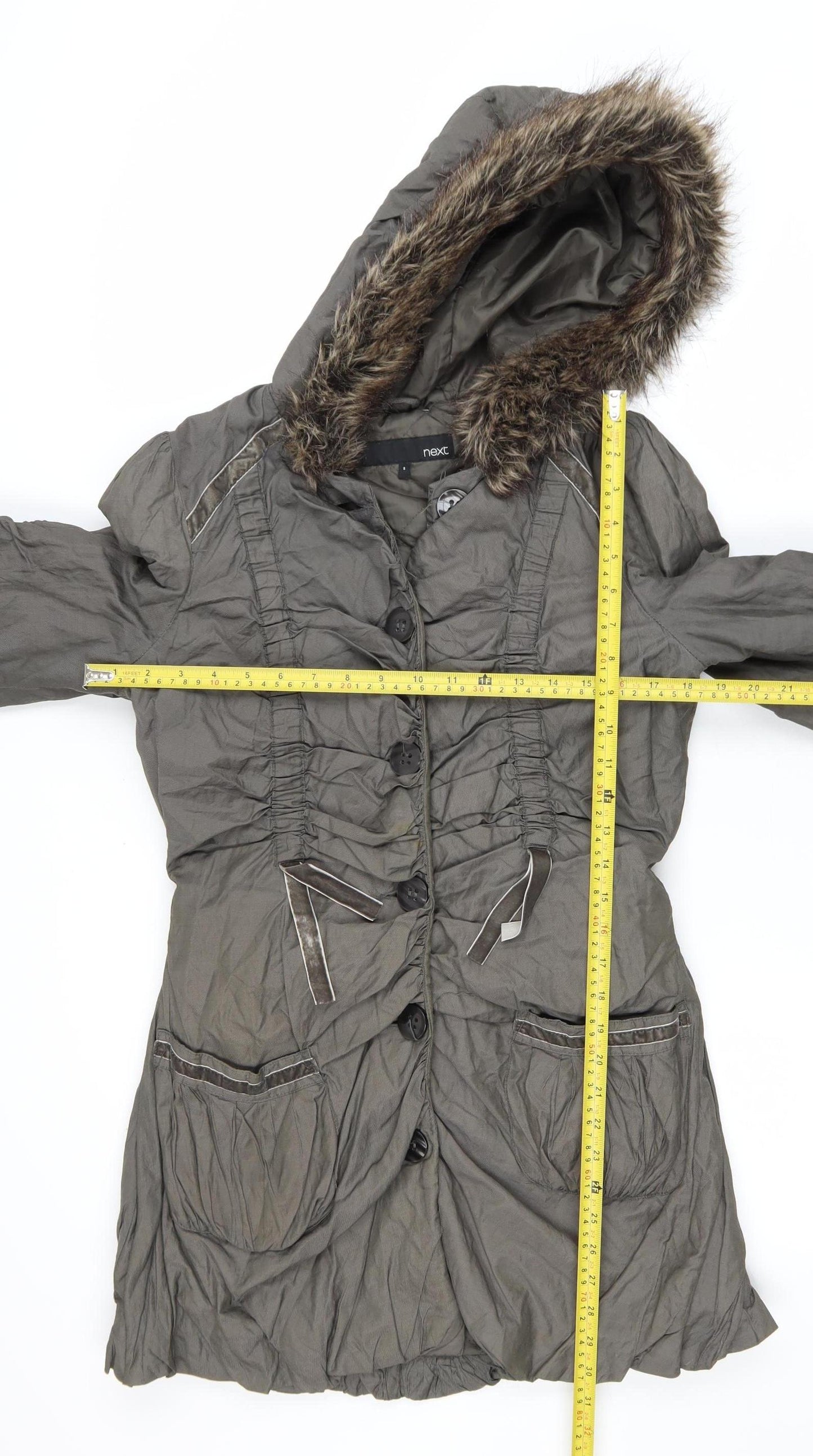 Next Womens Green Fur Hooded Parka Coat Size 8