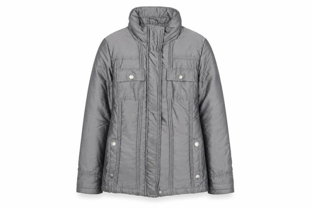 Front view of Maine New England Women’s Grey Puffer Jacket, size UK 10, Regular Zip