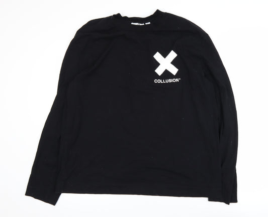 Collusion Men's Black Long Sleeve Graphic Logo T-Shirt 2XL