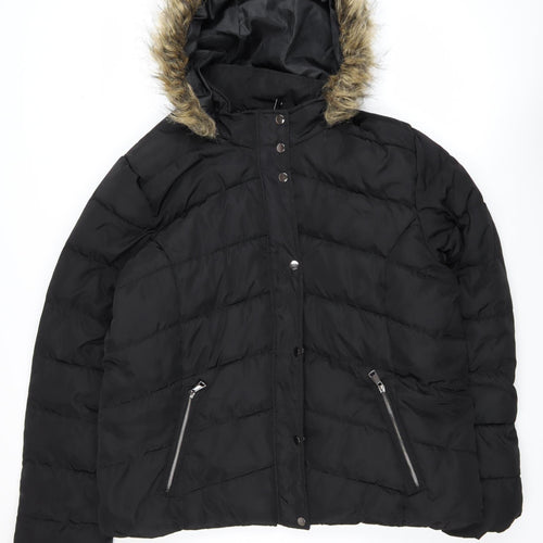 PrettyLittleThing Women’s Black Plus Size 18 Faux Fur Hooded Puffer Jacket