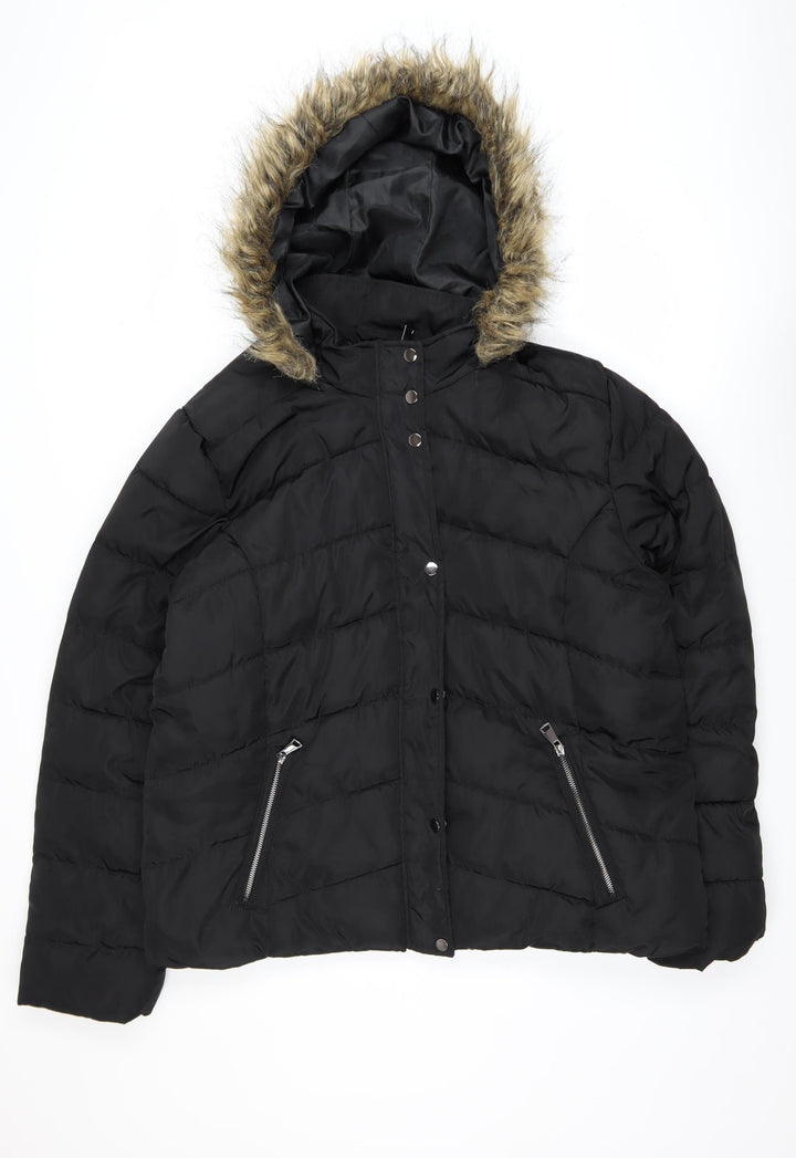 PrettyLittleThing Women’s Black Plus Size 18 Faux Fur Hooded Puffer Jacket