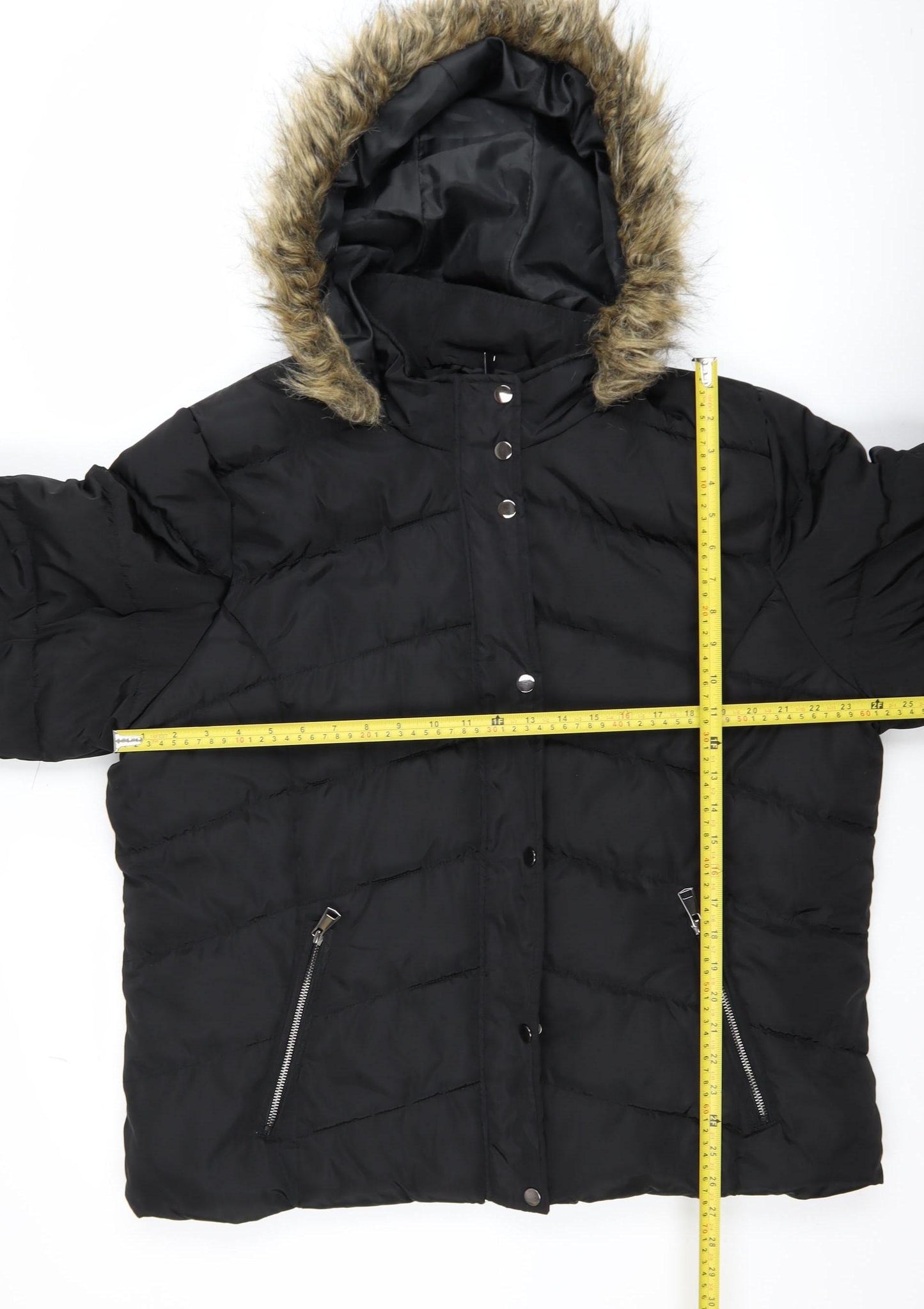 PrettyLittleThing Women’s Black Plus Size 18 Faux Fur Hooded Puffer Jacket