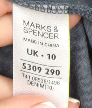 Marks and Spencer Women's Blue Long Sleeve Cotton T-Shirt UK 10