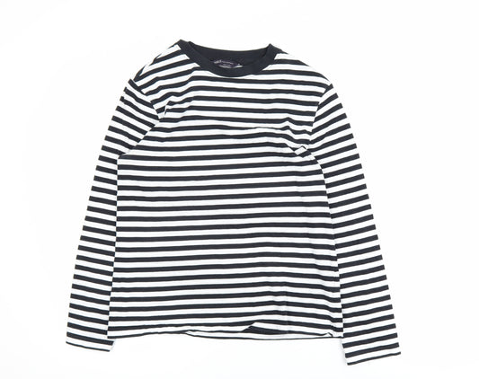 Marks and Spencer Women's Black & White Striped Long Sleeve Cotton T-Shirt Size 8