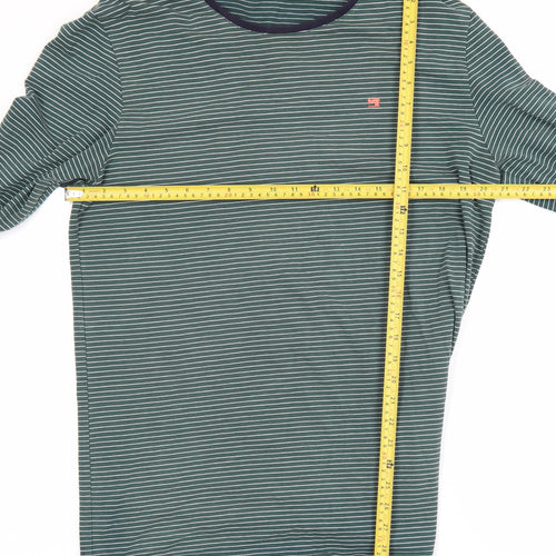 Scotch & Soda Men's Green Striped Long Sleeve Crew Neck Cotton T-Shirt XXL