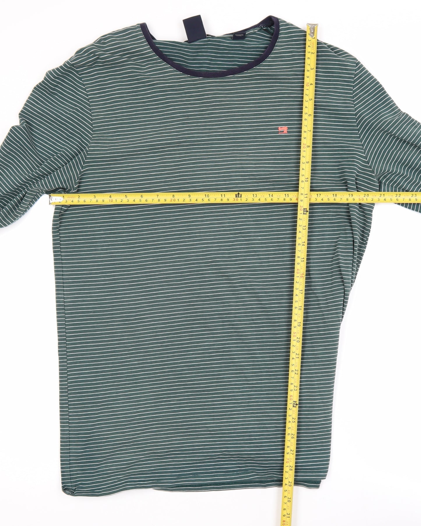 Scotch & Soda Men's Green Striped Long Sleeve Crew Neck Cotton T-Shirt XXL
