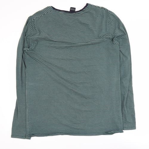 Scotch & Soda Men's Green Striped Long Sleeve Crew Neck Cotton T-Shirt XXL
