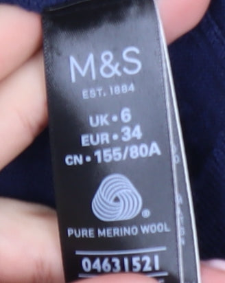 Marks and Spencer Women Blue Merino Wool Jumper Size 6