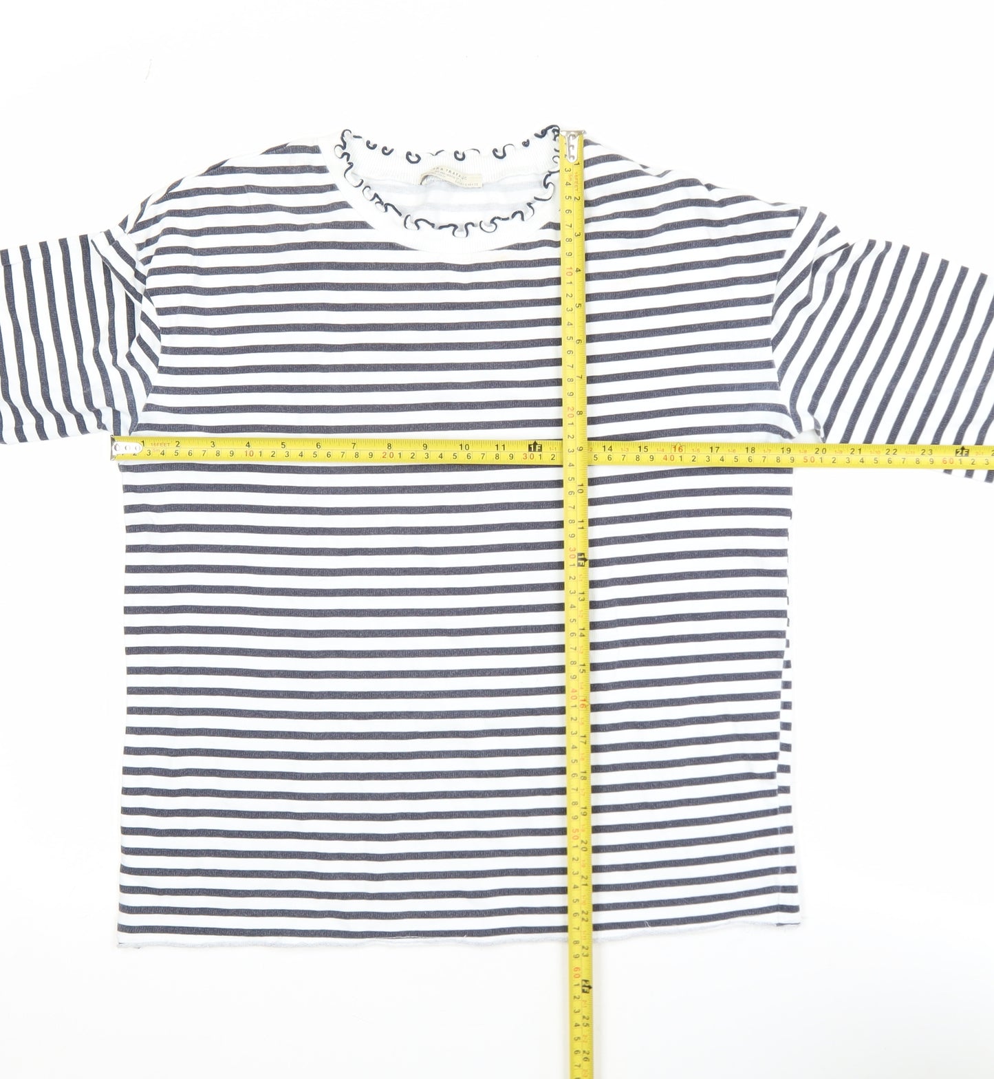 Zara Trafaluc Women’s Black White Striped Long Sleeve Cotton Top S