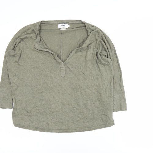 Notshy Women’s Green Linen Henley Tunic Top Size S 3/4 Sleeve Casual
