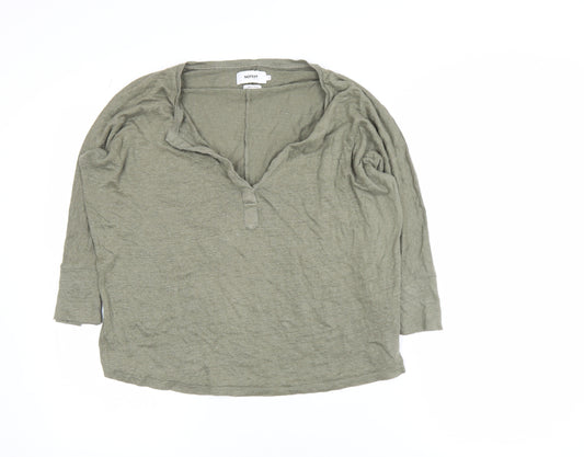 Notshy Women’s Green Linen Henley Tunic Top Size S 3/4 Sleeve Casual