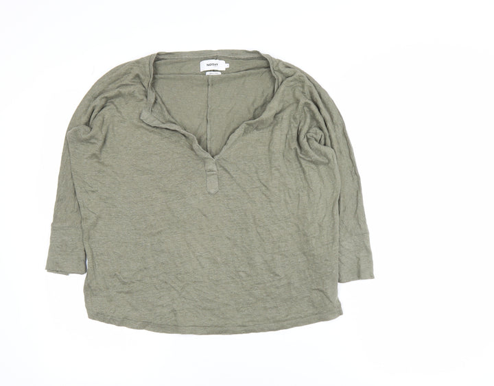 Notshy Women’s Green Linen Henley Tunic Top Size S 3/4 Sleeve Casual