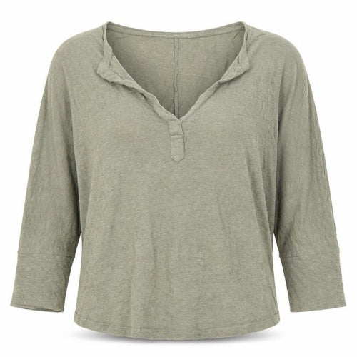 Notshy Women’s Green Linen Henley Tunic Top Size S 3/4 Sleeve Casual
