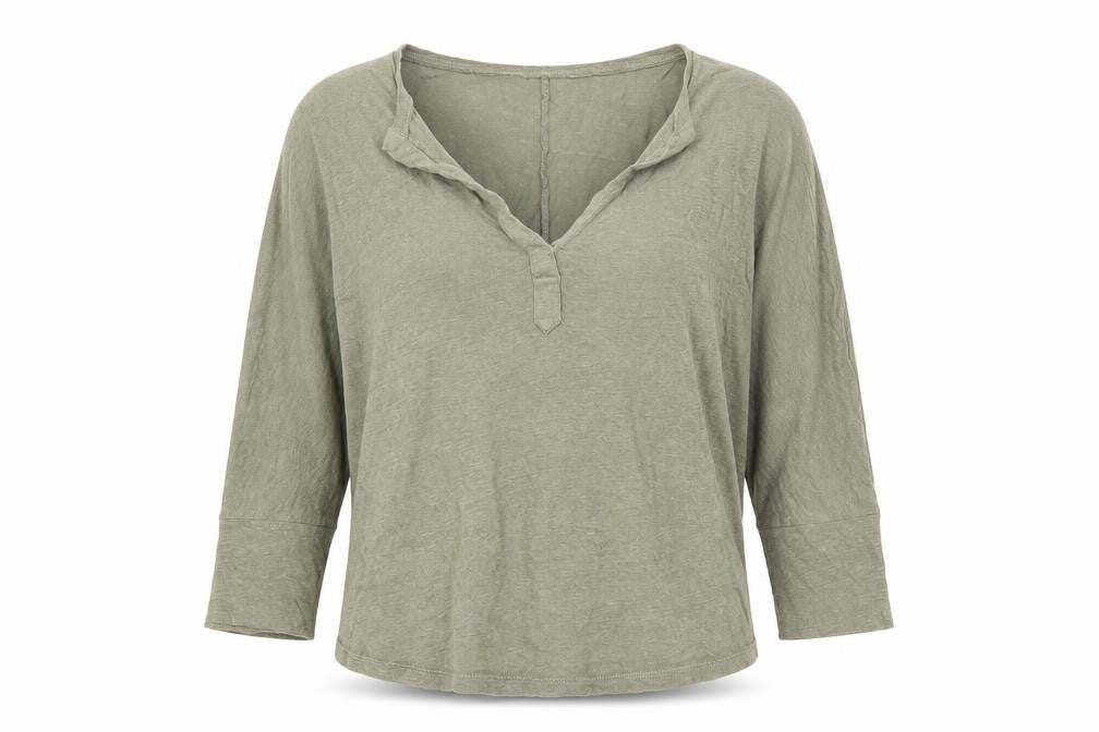 Notshy Women’s Green Linen Henley Tunic Top Size S 3/4 Sleeve Casual