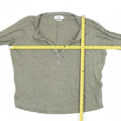 Notshy Women’s Green Linen Henley Tunic Top Size S 3/4 Sleeve Casual