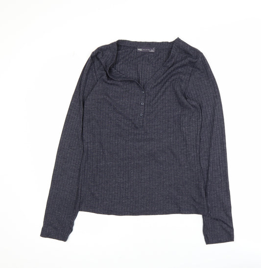 Marks and Spencer Women's Grey Long Sleeve Henley Jersey Top Size 10