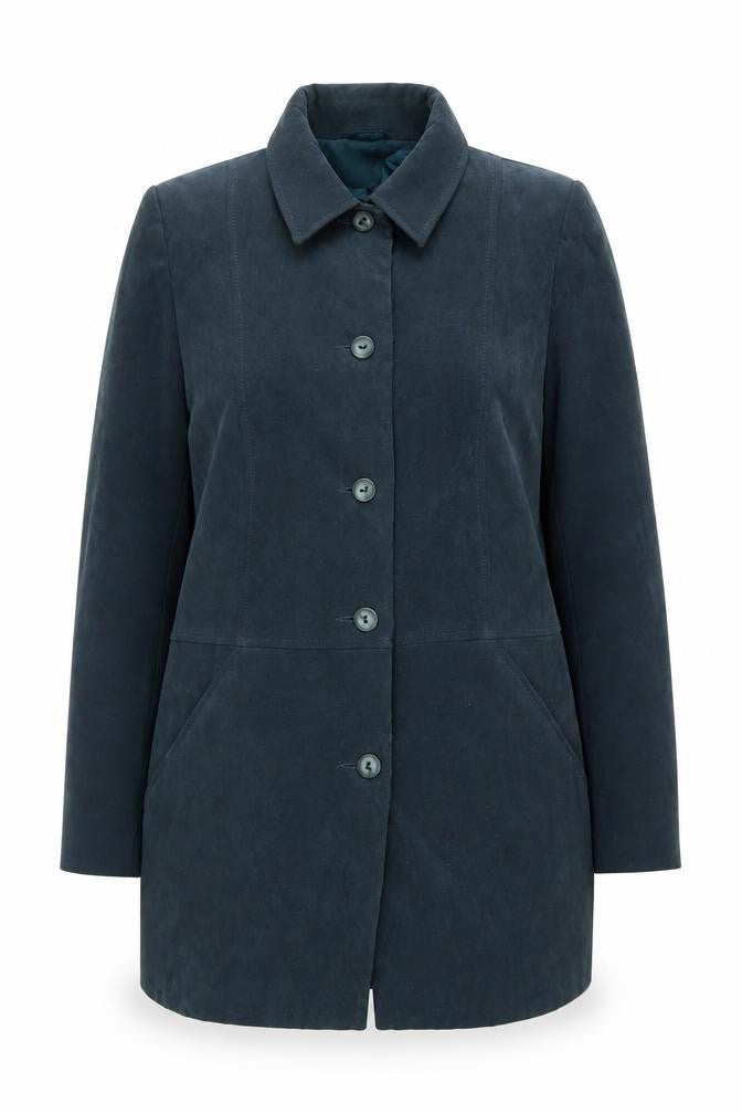 Front view of Style by EWM Women’s Blue Mid-Length Button Coat, size UK 14