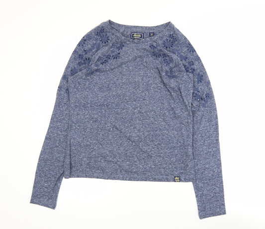 Superdry Womens Blue Long Sleeve Embroidered Raglan T-Shirt Size 14