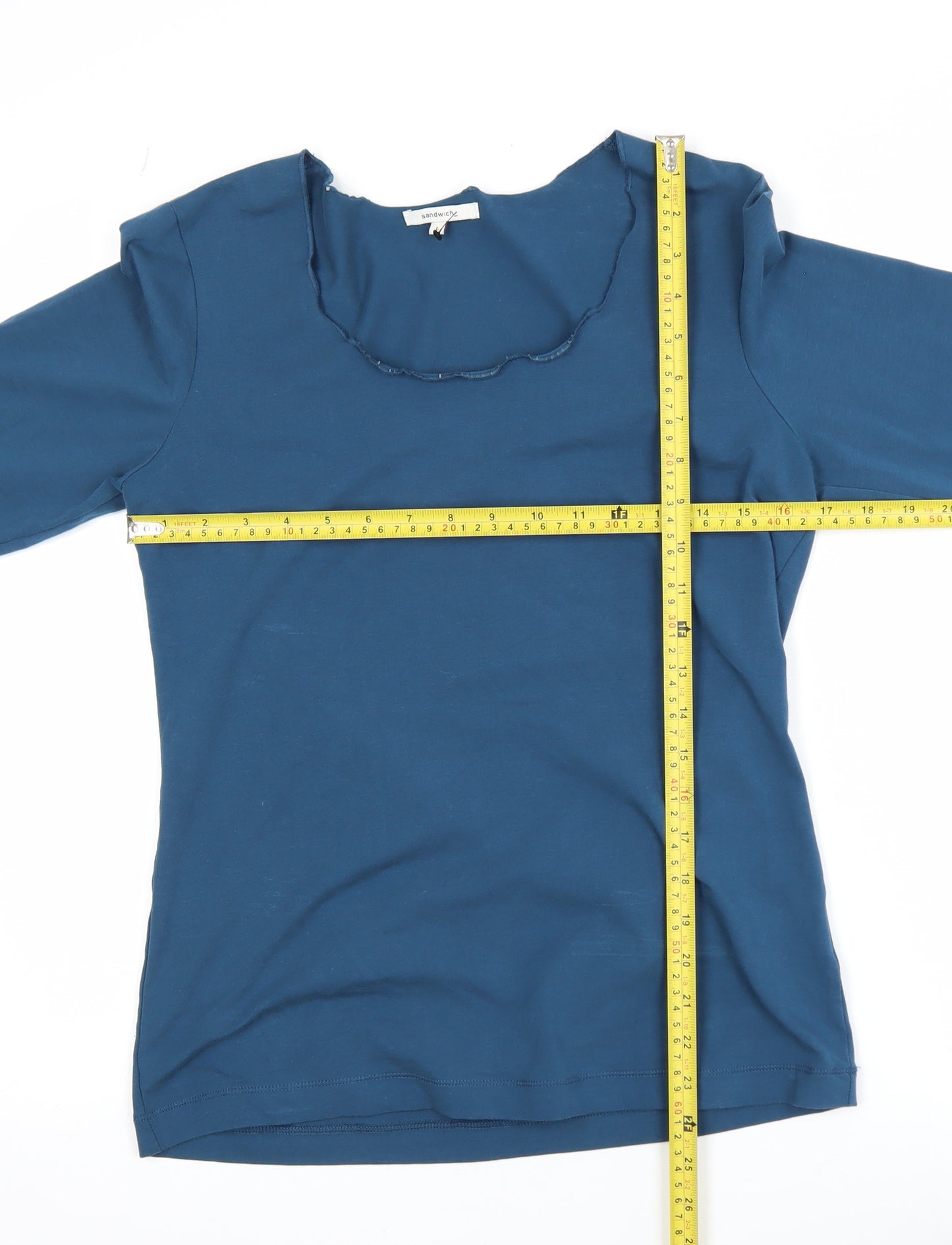 Sandwich Women Blue Long Sleeve Jersey Cotton Stretch Top L