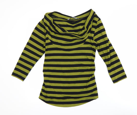 Cora Kemperman Women's Green Black Striped Cowl Neck Top M