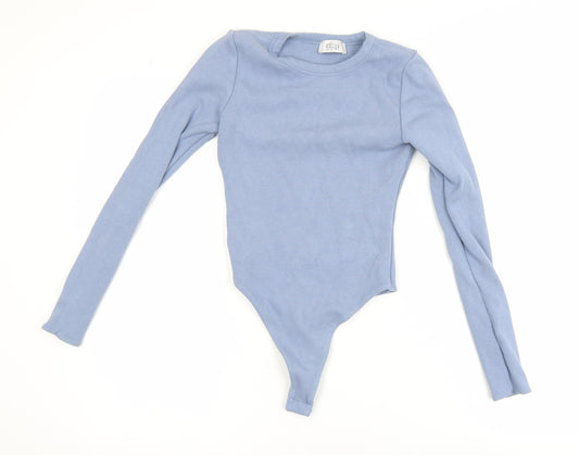Oh Polly Women Blue Long Sleeve Bodysuit UK 8 Slim Fit Basic Top