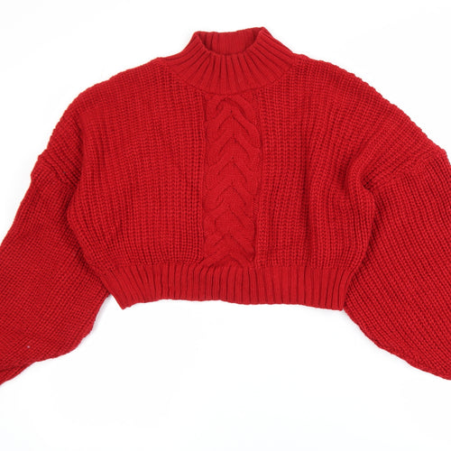 Missguided Women’s Red Cable-Knit Cropped Pullover Jumper Size 8