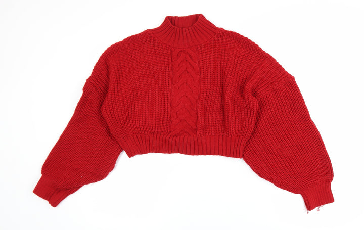 Missguided Women’s Red Cable-Knit Cropped Pullover Jumper Size 8