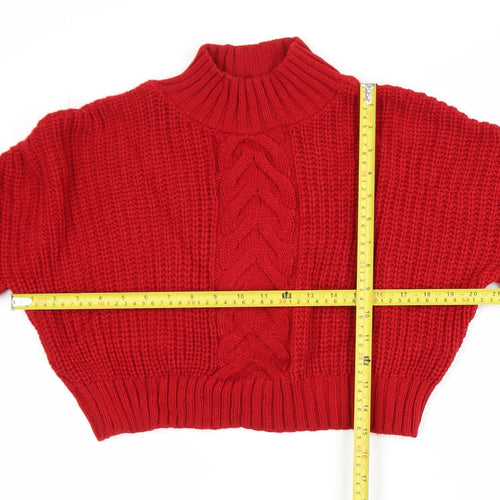 Missguided Women’s Red Cable-Knit Cropped Pullover Jumper Size 8