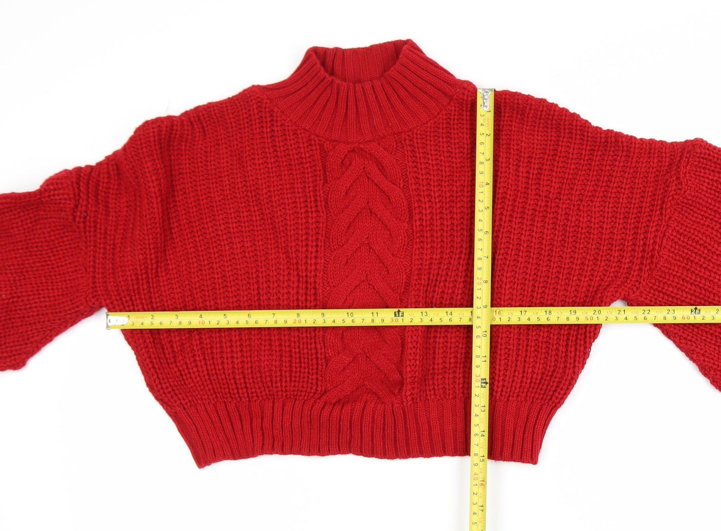 Missguided Women’s Red Cable-Knit Cropped Pullover Jumper Size 8